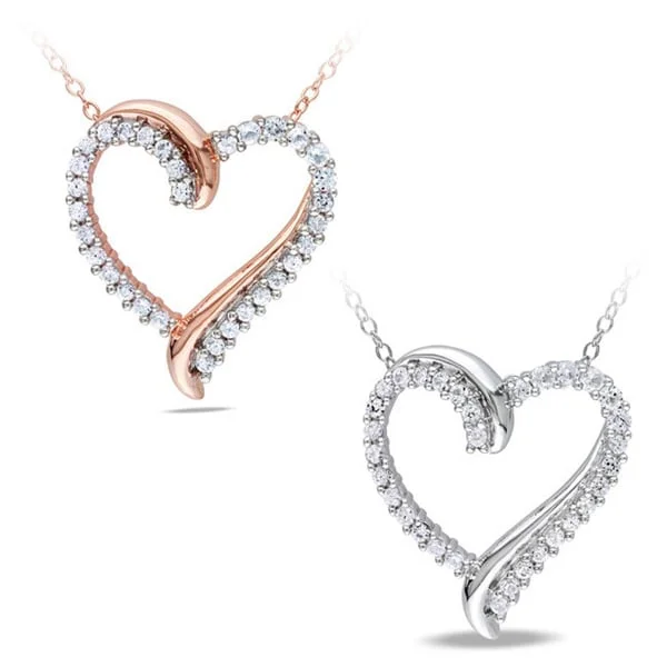 cubic zirconia necklace -Miadora Silver 3/4ct TGW Created White Sapphire Heart Pendant