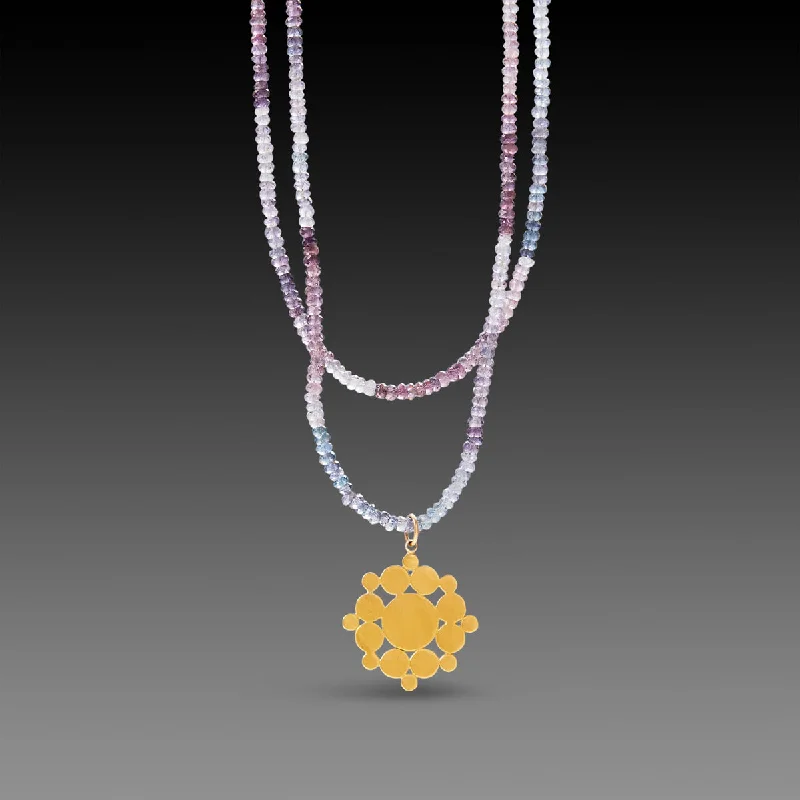 yellow gold pendant necklace -Ombre Spinel Necklace with Gold Mandala Charm