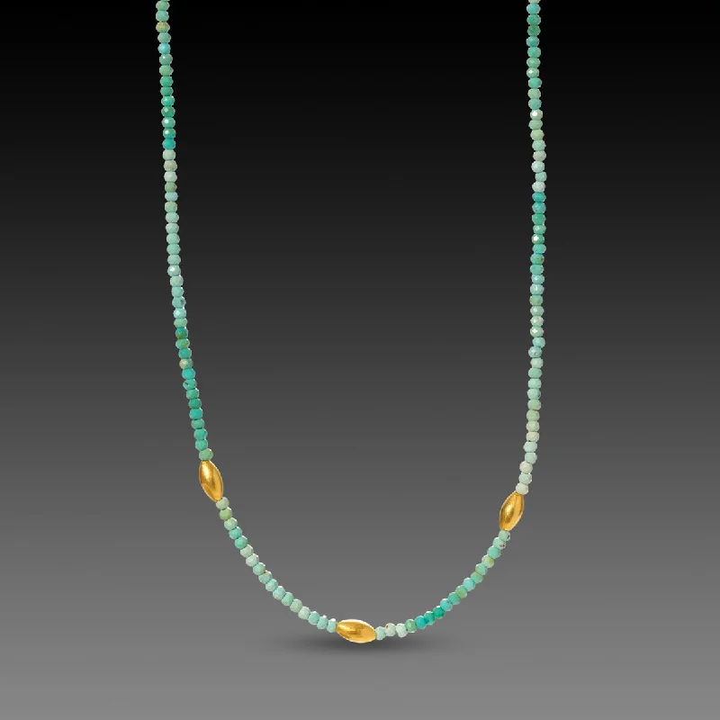 sterling silver infinity necklace -Polished Turquoise & Gold Beaded Necklace