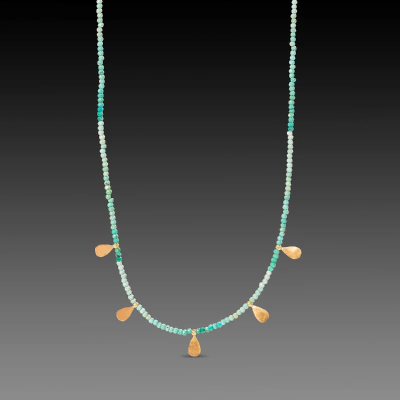 natural stone necklace -Polished Turquoise & Gold Teardrops Necklace