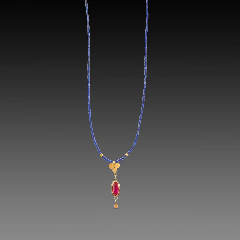 vintage charm necklace -Ruby and Gold Trio Lapis Necklace