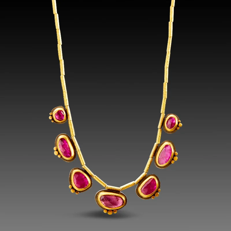 moonstone pendant necklace -Seven Rubies with 22k Gold Trios Necklace