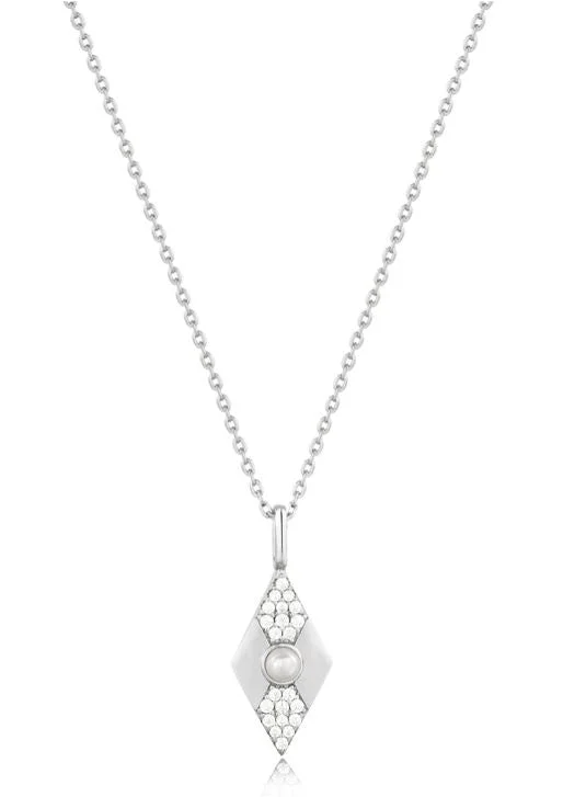 custom engraved necklace -Silver Pearl Geometric Pendant Necklace