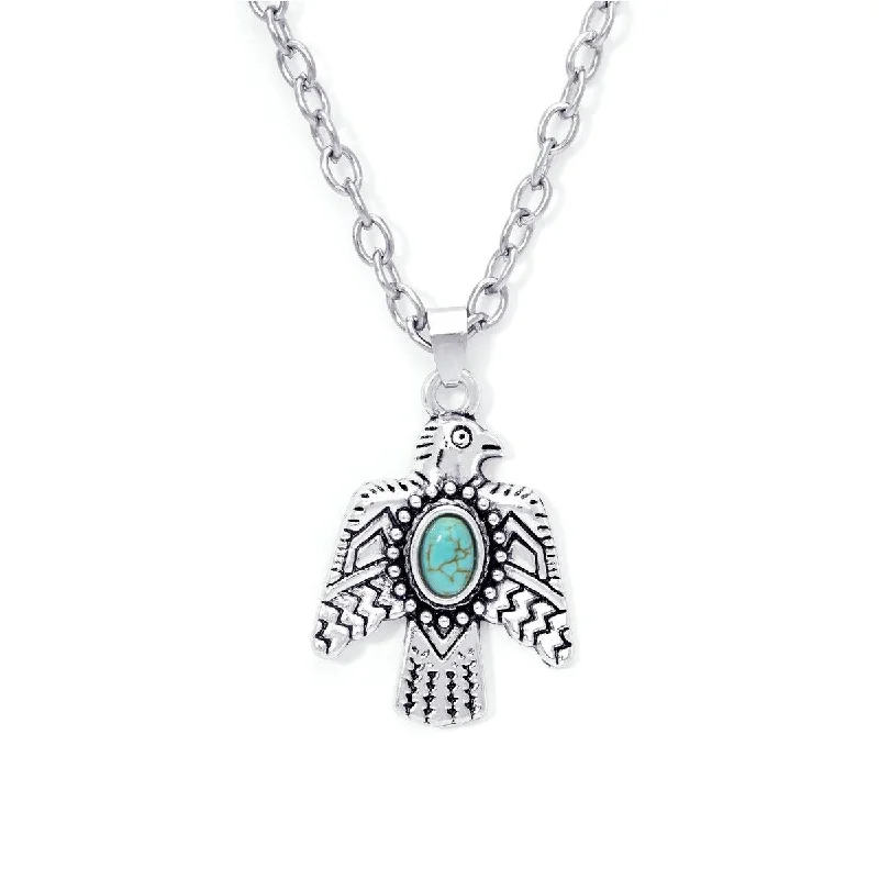 silver heart pendant necklace -Silver Plated Eagle Simulated Turquoise Pendant