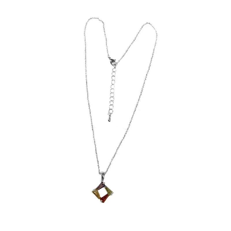 angel pendant necklace -Silvertone with Multi Color Tapered Baguette CZ Colorful Pendant-with 18 Inch Chain