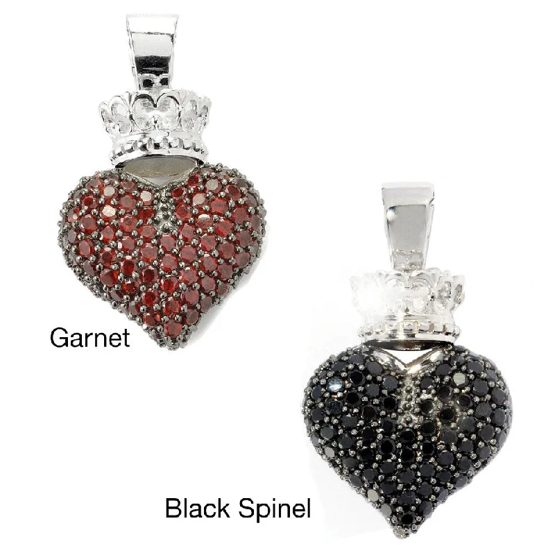 crystal stone necklace -Sterling Silver Black Spinel or Garnet Stone Pendant