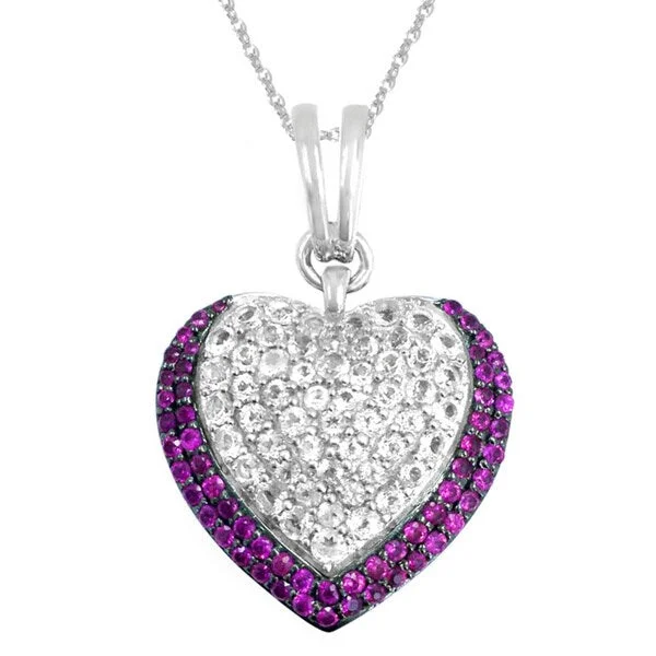 opal gold necklace -Sterling Silver White Topaz and Pink Sapphire Heart Pendant