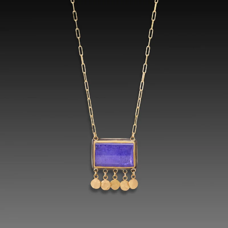 silver statement necklace -Tanzanite Necklace with 22k Gold Fringe