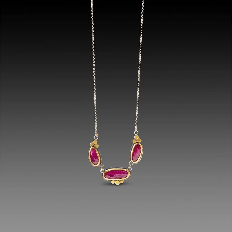 angel pendant necklace -Rubies with 22k Gold Trios Necklace