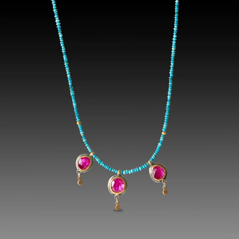 women’s gold pendant necklace -Turquoise Beaded Necklace with Rubies