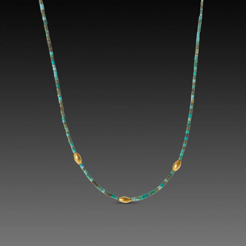 nameplate necklace -Turquoise & Gold Beaded Necklace