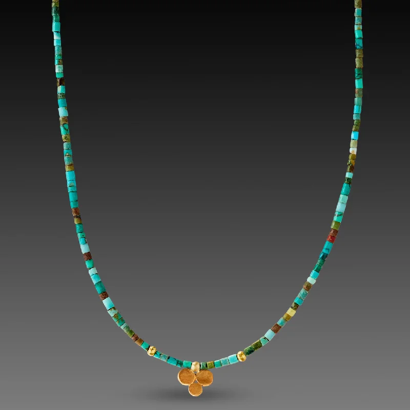 simple choker necklace -Turquoise Necklace with Gold Trio