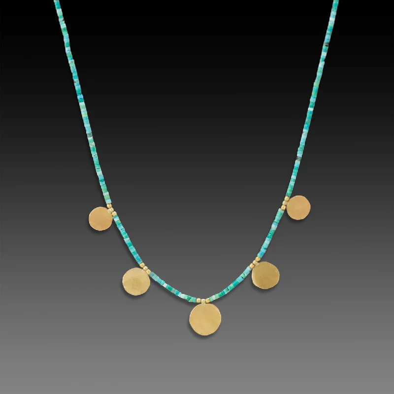 minimalist bar necklace -Turquoise Necklace with Hammered Gold Disks