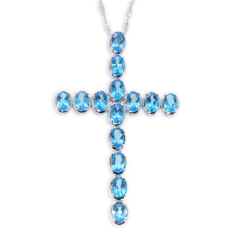 silver statement necklace -V3 Jewelry Sterling Silver Oval Azotic Neon Blue Topaz Cross Pendant