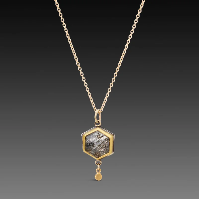 celestial necklace -Tourmalinated Quartz Necklace in Gold