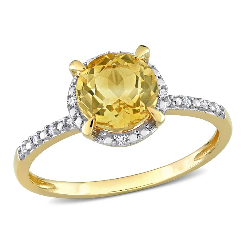 matching engagement and wedding rings-1 1/4 CT TGW Halo Diamond and Citrine Engagement Ring in 10k Yellow Gold