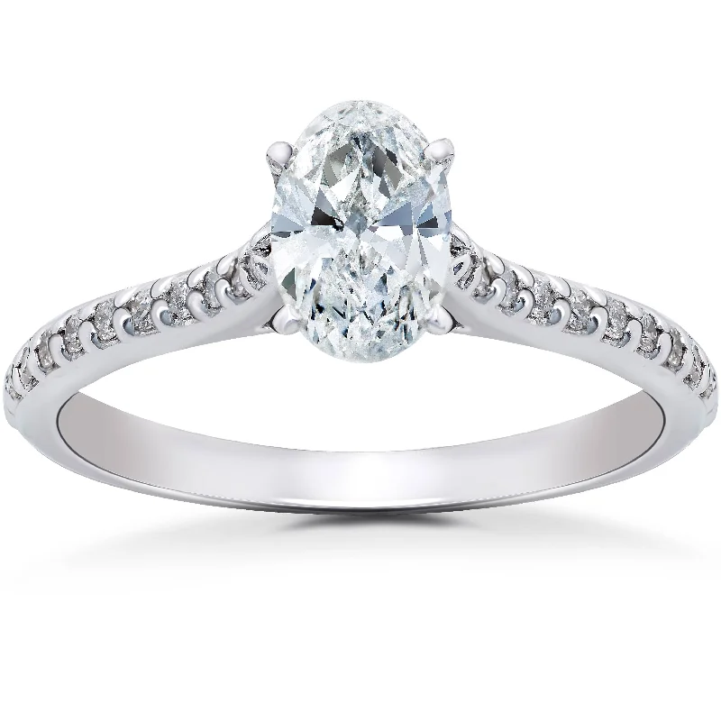 custom gold engagement rings-1 1/4ct Oval Diamond Engagement Ring Solitaire 14K White Gold