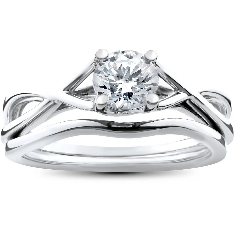 promise rings with engraving-1/2ct Intertwined Diamond Engagement Ring Set 14K White Gold