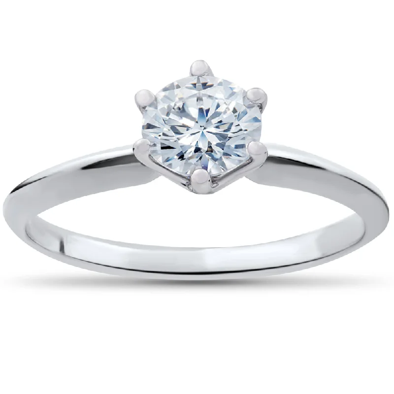 engraved silver rings for women-1/2ct Round Solitaire Diamond Engagement Ring 14k White Gold Enhanced