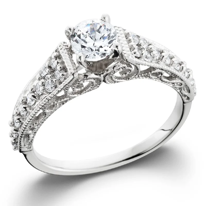 stackable rings in gold-1/2ct Vintage Filigree Diamond Engagement Ring 14K White Gold