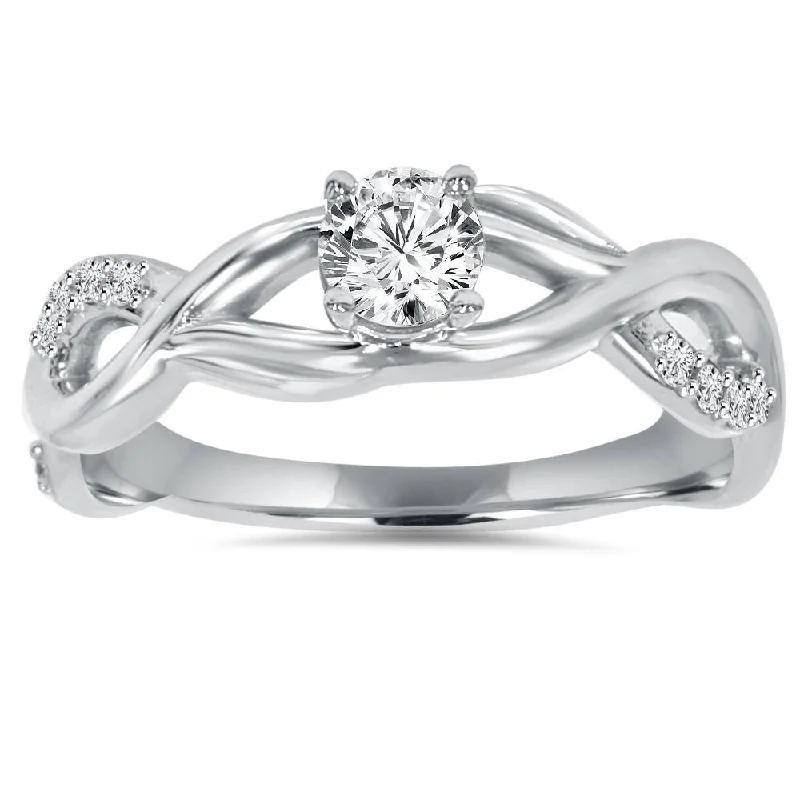 platinum promise rings for women-1/2CT Vintage Infinity Diamond Engagement Ring 14K White Gold