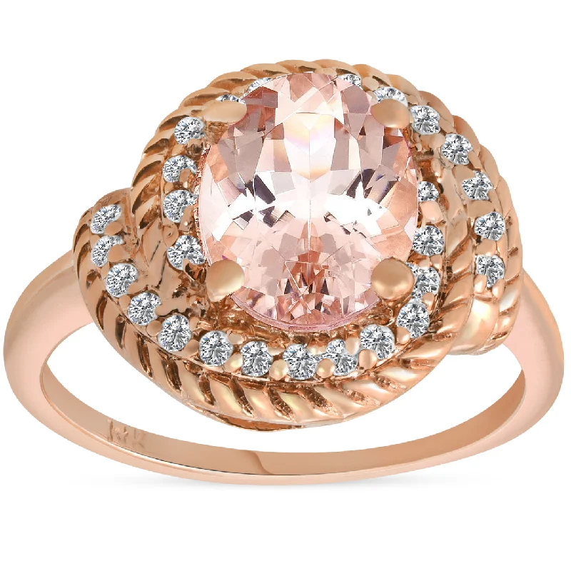 designer wedding rings-1 3/4ct Morganite Diamond Vintage Halo Engagement Anniversary Ring 14K Rose Gold