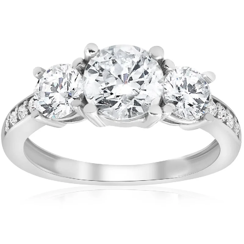 custom engagement rings with diamonds-1 3/4ct Three Stone Round Diamond Engagement Ring 14K White Gold