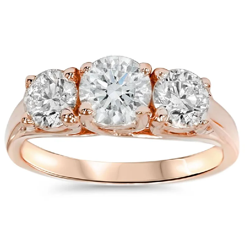 multi-stone engagement rings-1 3/8ct 3-Stone Diamond Engagement Ring 14K Rose Gold Past Present Future