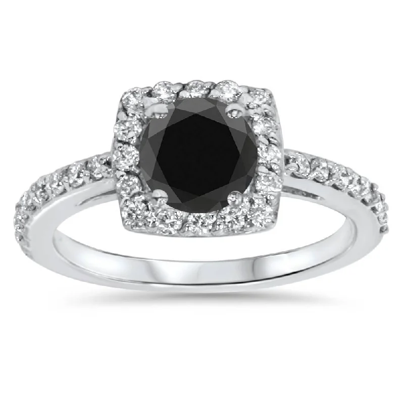 personalized engagement rings for men-1 3/8ct Diamond & Black Engagement Ring 14K White Gold