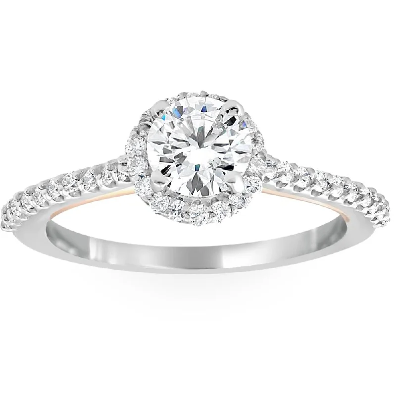 luxury diamond engagement rings-1 3/8Ct Diamond & Moissanite Halo Two Tone Engagement Ring 14k Rose & White Gold