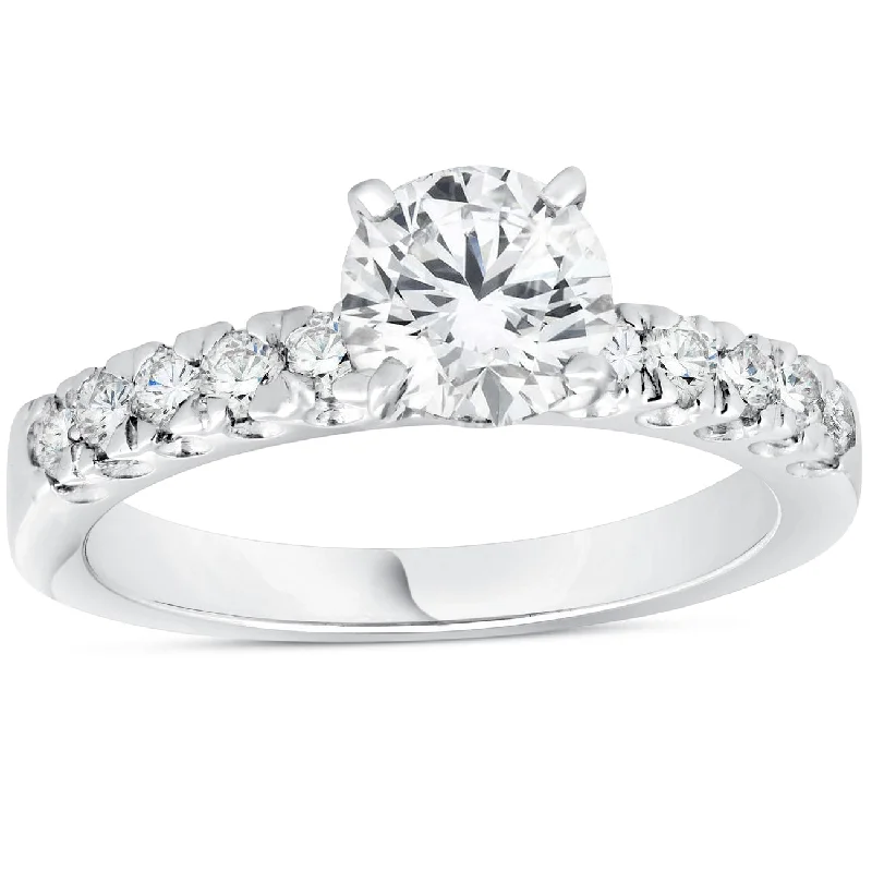 vintage platinum engagement rings-1 3/8ct Pave Enhanced Diamond Engagement Ring 14K White Gold Vintage Antique