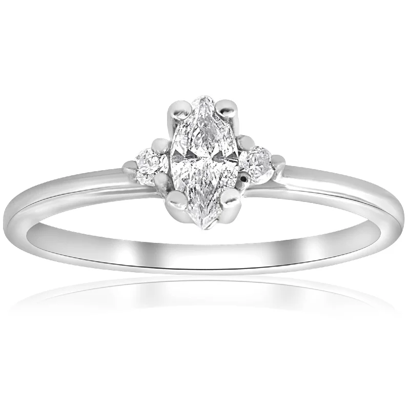 matching wedding bands for men and women-1/3 Marquise Diamond Engagement Ring 10k White Gold