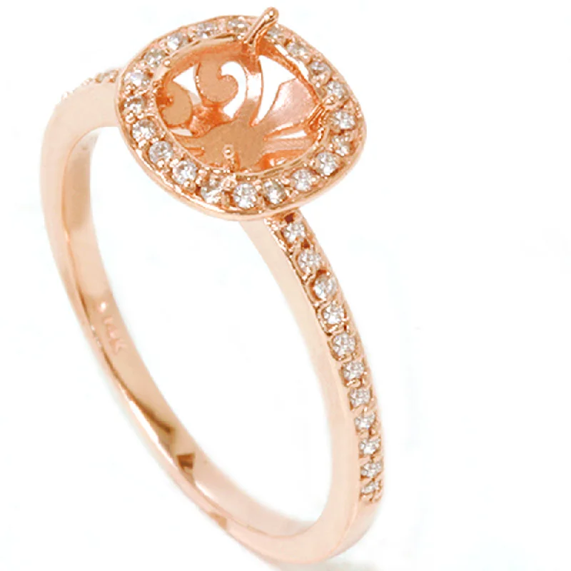 cubic zirconia wedding rings-1/3ct Diamond Engagement Halo Ring 14K Rose Gold Setting