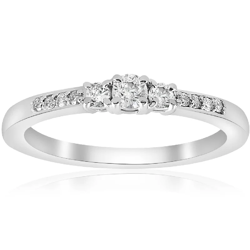 diamond rings for women with emeralds-1/4ct Three Stone Round Diamond Engagement Ring 14K White Gold