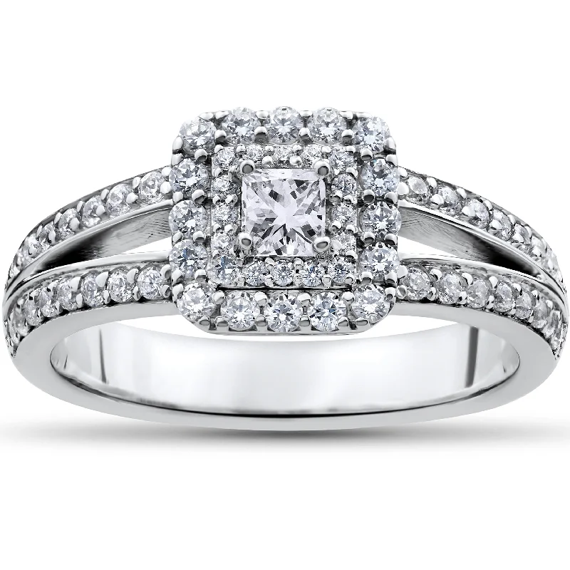 wedding rings with rubies-1 ct Princess Cut Diamond Double Halo Engagement Ring 14k White Gold