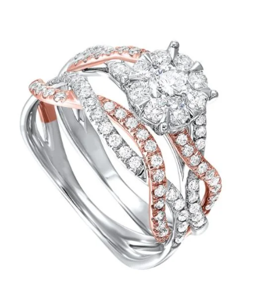 designer wedding rings-14K Rose & White Gold 1.00cttw SI H-I Diamond Wedding Set with 2.11ct LAB GROWN VVS1 H RBC Center