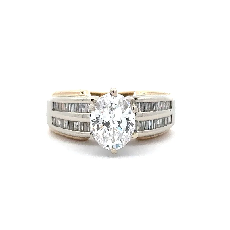 wedding rings in platinum-Side Stone Channel Set Baguettes Engagement Ring in 14K White & Yellow