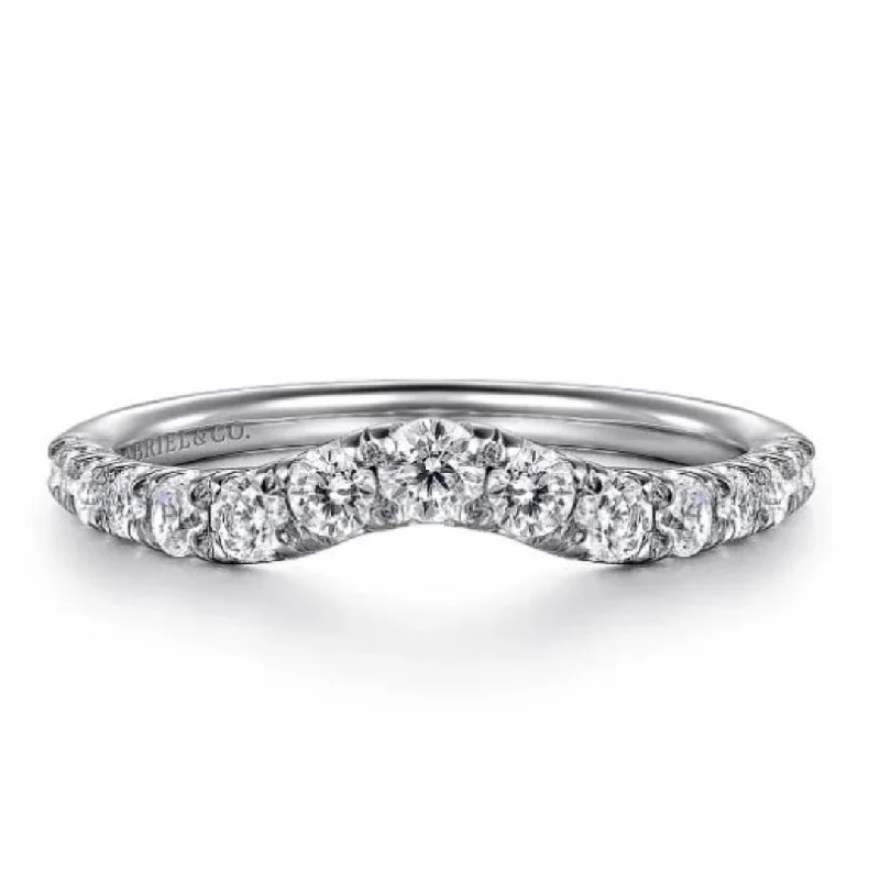 sterling silver rings for men-14K White Gold Curved Diamond Wedding Band