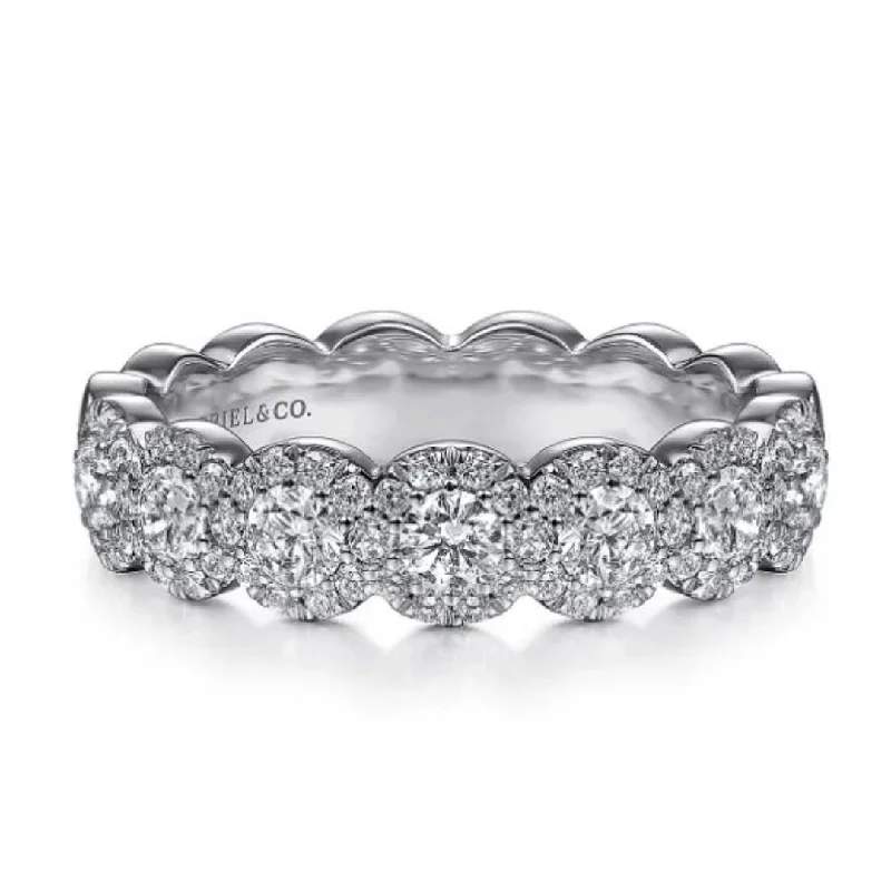 fashion rings for men-14K White Gold Diamond Halo Anniversary Band by Gabriel