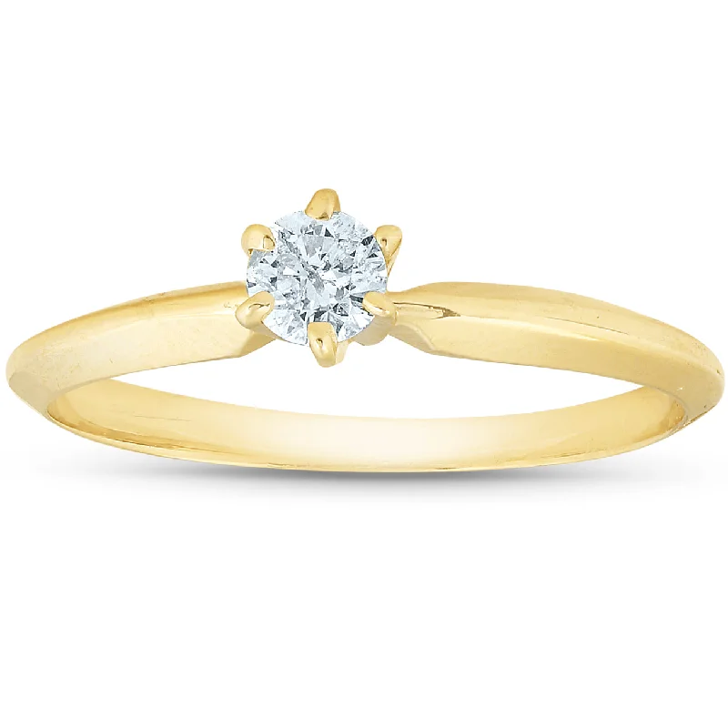 women’s signet rings-14k Yellow Gold 1/5ct Round Solitaire Diamond Engagement Ring