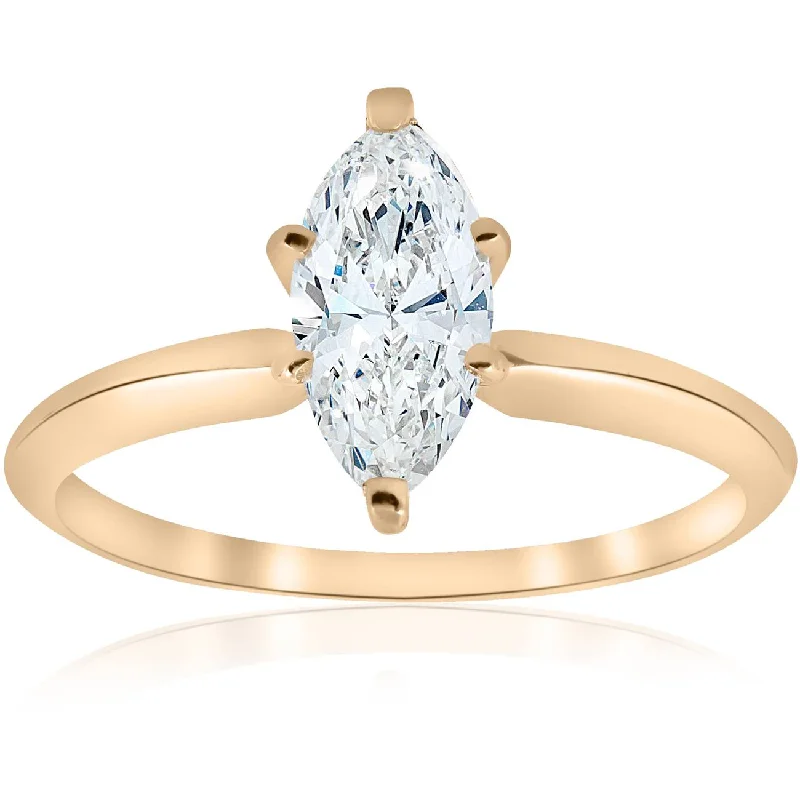 designer rings for women-14k Yellow Gold 1ct Marquise Diamond Engagement Solitaire Ring