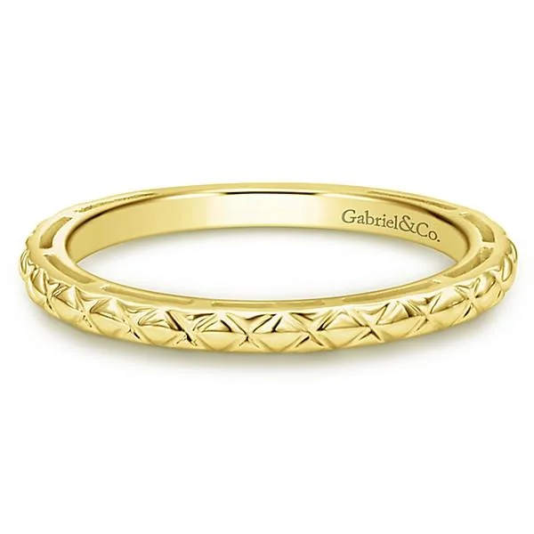 wedding rings with diamonds-Engraved Stackable Ring 14K Yellow Gold | Mullen Jewelers