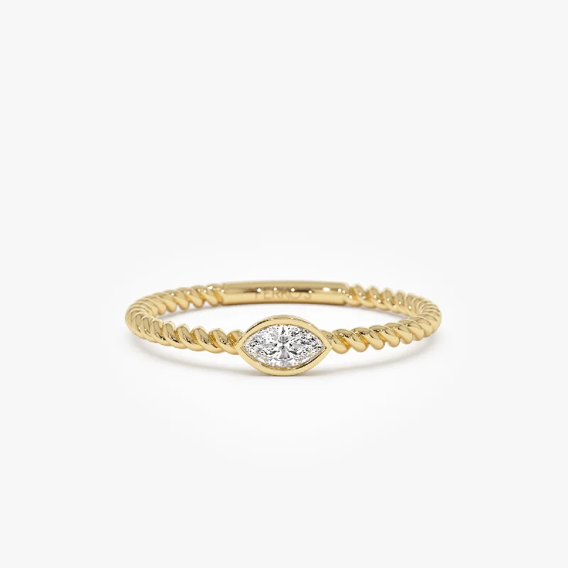 gold anniversary rings-14kt Bezel Marquise Diamond Rope ring