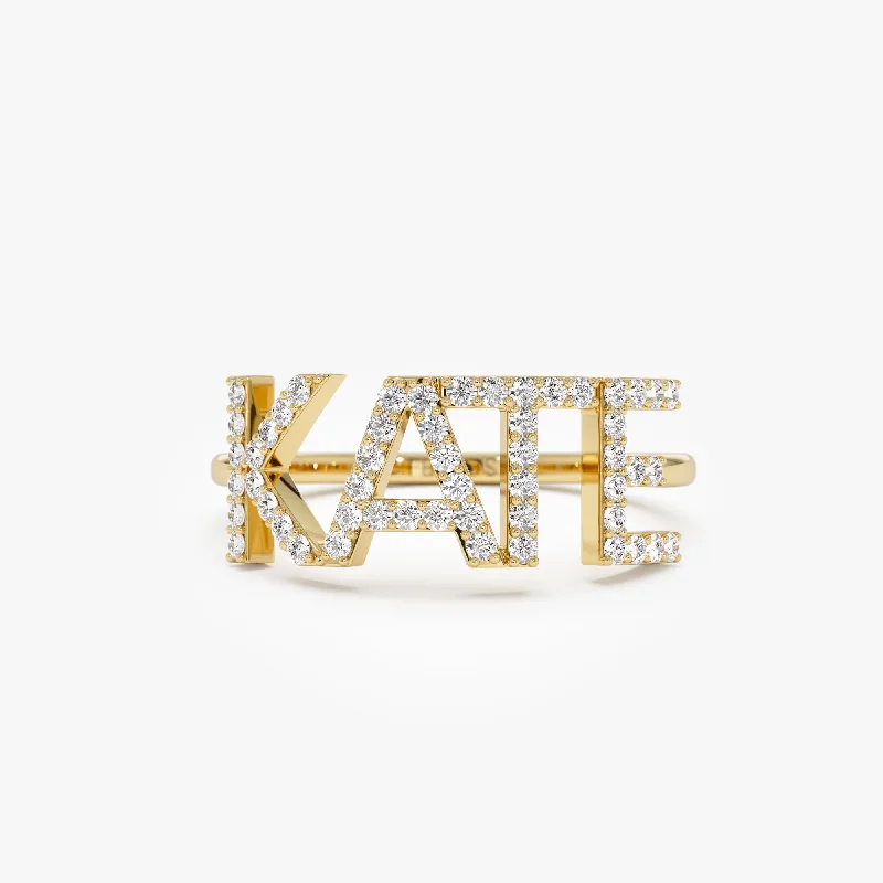 vintage diamond rings-14K Diamond Personalized Name Ring