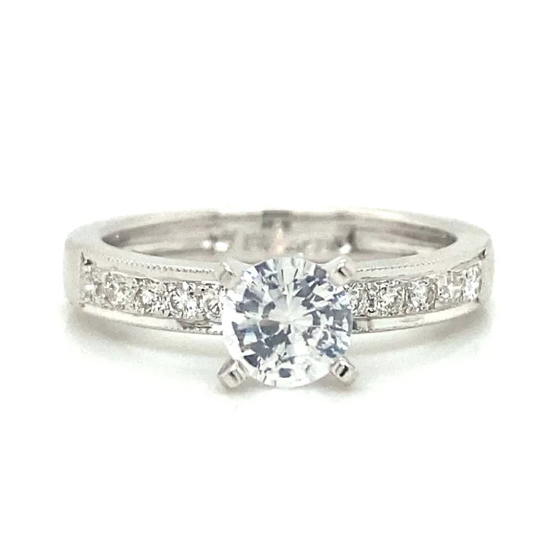 platinum promise rings for women-Side Stone Engagement Ring in 18K White Gold