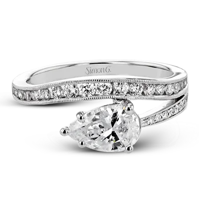 personalized engagement rings for men-Simon G. Pave Fancy Split Shank Engagement Ring in 18K White Gold