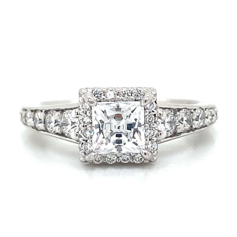 infinity rings for couples-Ritani Square Halo Pave Graduating Engagement Ring in 18K White Gold