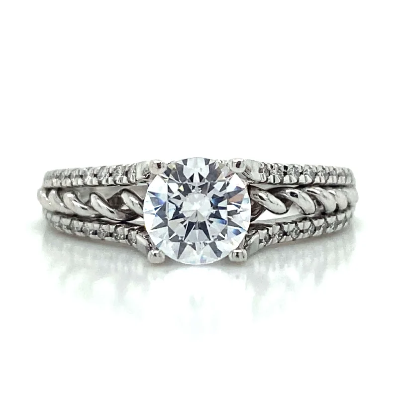 unique engagement rings-Ritani Pave Split Shank Engagement Ring in 18K White Gold