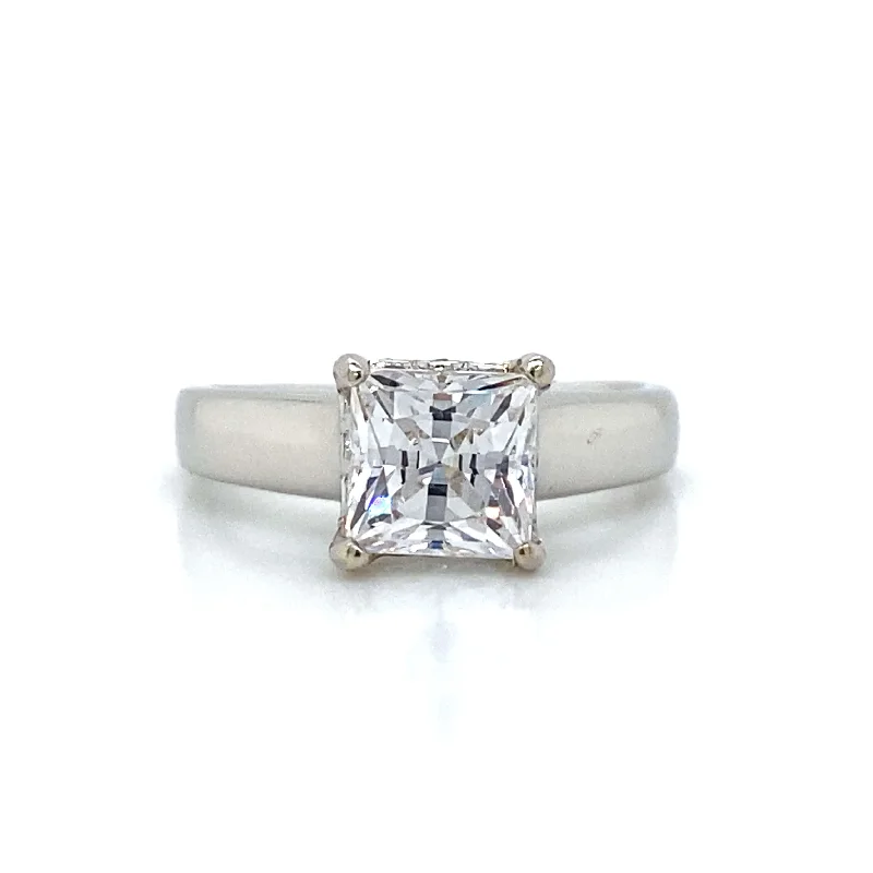 custom rings for couples-Solitaire Engagement Ring in 18K White Gold