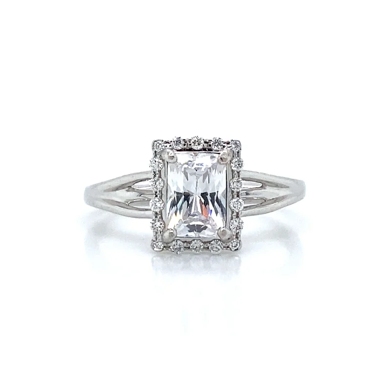 diamond anniversary rings-Verragio Square Halo Pave Engagement Ring in 18K White Gold